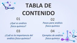 TABLA DE 
CONTENIDO
¿Qué es análisis 
físico químico?
Pasos para análisis 
físico químico 
¿Cuál es la importancia del 
análi