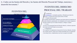 6.- Cuáles son las fuentes del Derecho y las fuentes del Derecho Procesal del Trabajo, mencione y 
desarrolle brevemente.?
•