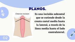 PLANOS.
Es una incisión subcostal
que se extiende desde la
cresta costal media hasta
la lateral, a través de la
línea media h