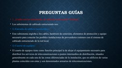 PREGUNTAS GUÍAS
• 1. ¿Cuáles son los subsistemas de cableado estructurado? Explique
• Los subsistemas de cableado estructurad