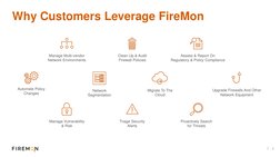 3
Why Customers Leverage FireMon
Automate Policy 
Changes
Manage Multi-vendor 
Network Environments
Clean Up & Audit 
Firewal