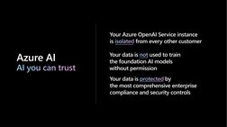 Azure AI
AI you can trust
Your Azure OpenAI Service instance
is isolated from every other customer
Your data is not used to t