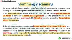 La lectura rápida (lectura veloz) se refiere a las técnicas que se emplean para
conseguir un máximo grado de comprensión en e