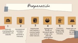 Preparación
Dore en 
mantequilla, la 
zanahoria y la 
cebolla
1
Espolvoree 
con harina y 
cocine hasta 
que tome el 
color os