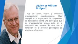 ¿Quien es William 
Bridges ?
Fue
un
autor,
orador
y
consultor
organizacional
estadounidense.
Hizo
hincapié en la importancia