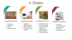 Compartimento medial 
Compartimento lateral
Compartimento posterior 
Compartimento anterior 
2. Técnica 
Tendón del 
cuádric