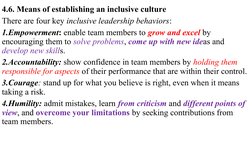 4.6. Means of establishing an inclusive culture 
There are four key inclusive leadership behaviors: 
1.Empowerment: enable te