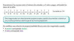 La razón es 1/4
Se establece una relación de proporcionalidad directa entre dos magnitudes cuando:
• A menos corresponde meno