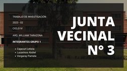JUNTA
VECINAL
N° 3
TRABAJO DE INVESTIGACIÓN
Cajacuri Letizia
Lazarinos Abdiel
Vergaray Pamela
INTEGRANTES GRUPO 1
2023 - 02