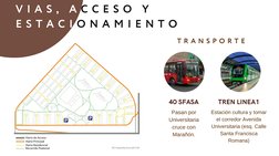 V I A S ,  A C C E S O  Y
E S T A C I O N A M I E N T O
T R A N S P O R T E
40 SFASA
Pasan por
Universitaria
cruce con
Marañó