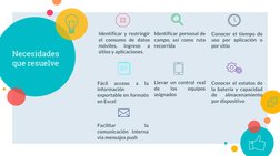 Necesidades 
que resuelve
Conocer el tiempo de
uso por aplicación o
por sitio
Llevar un control real
de
los
equipos
asignados