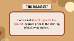 Consists of all costs specific to a
project incurred prior to the start-up
of facility operation. 
TOTAL PROJECT COST
