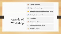 Agenda of 
Workshop
Company Introduction
Objective of Training Program
JOB/Employment(Placement) Opportunities with us.
Train