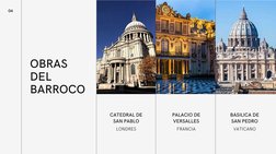 04
OBRAS
DEL
BARROCO
LONDRES
CATEDRAL DE
SAN PABLO
FRANCIA
PALACIO DE
VERSALLES
VATICANO
BASILICA DE
SAN PEDRO
