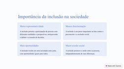 (https://gamma.app/)Importância da inclusão na sociedade
Maior representatividade
A inclusão permite a participação de pesso