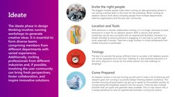 The ideate phase in design 
thinking involves running 
workshops to generate 
creative ideas. It is essential to 
form divers