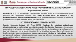 LEY DE LOS DERECHOS DE NIÑAS, NIÑOS Y ADOLESCENTES DEL ESTADO DE MÉXICO
 Capítulo Décimo Primero
Artículo 34. (…) Las autorid