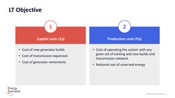 © 2022 Energy Exemplar  |  7
1
2
LT Objective
Capital costs C(x)
Production costs P(x)
• Cost of new generator builds
• Cost