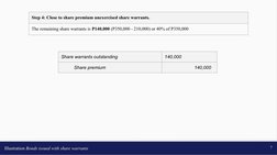 Illustration Bonds issued with share warrants
7
Step 4: Close to share premium unexercised share warrants.
The remaining shar