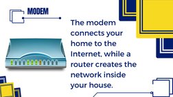 MODEM
The modem 
connects your 
home to the 
Internet, while a 
router creates the 
network inside 
your house.
