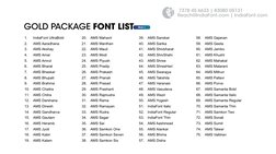 GOLD PACKAGE FONT LIST
 7378 45 6633 | 83080 05131
Reach@IndiaFont.com | IndiaFont.com																			
1.
IndiaFont UltraB