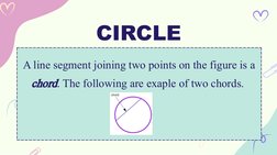 CIRCLE
A line segment joining two points on the figure is a 
chord. The following are exaple of two chords. 
