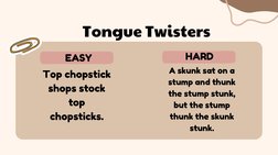 Tongue Twisters
Top chopstick
shops stock
top
chopsticks.
EASY
HARD
A skunk sat on a
stump and thunk
the stump stunk,
but the