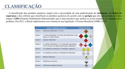 CLASSIFICAÇÃO
   A classificação dos produtos químicos surgiu com a necessidade de uma padronização da rotulagem, das fichas