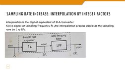 SAMPLING RATE INCREASE: INTERPOLATION BY INTEGER FACTORS
6
Interpolation is the digital equivalent of D-A Converter 
X(n) is