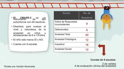  
•• El
CMASR-2
es
un
instrumento
de
tipo
au
autotoininfoform
rme co
con 49
49 re
reac
actitivo
vos.s.
• Diseñado
para
evalua