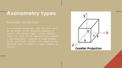 Cavalier projection
In a cavalier projection, only the front face
of the object is not distorted compared to
reality. The obl