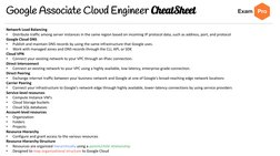 Google Associate Cloud Engineer CheatSheet
Network Load Balancing
•
Distribute traffic among server instances in the same reg