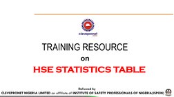 on
HSE STATISTICS TABLE
TRAINING RESOURCE  
Delivered by 
CLEVEPRONET NIGERIA LIMITED an affiliate of INSTITUTE OF SAFETY PRO