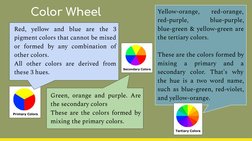 Red, yellow and blue are the 3 
pigment colors that cannot be mixed 
or formed by any combination of 
other colors. 
All othe