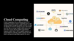 Cloud Computing
Cloud Computing is the on-demand delivery of 
computing resources such as computing power and 
storage usuall