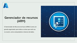 Gerenciador de recursos 
(ARM)
7
O Gerenciador de Recursos do Azure (ARM) é como um 
grande organizador para todas as coisas