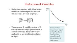 Reduction of Variables
• Rather than working with all variables, 
the factors can be organized into two 
dimensionless produc