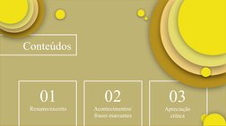 Conteúdos
01
Resumo/excerto
02
Acontecimentos/
frases marcantes
03
Apreciação 
crític