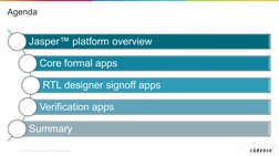 © 2023 Cadence Design Systems, Inc. All rights reserved.
2
Agenda
Jasper™platform overview
Core formal apps
RTL designer sign