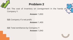 Problem 2
Q1: The cost of inventory on consignment in the hands of
Company Y:
Answer: 1,650
Q2: Company X’s net profit:
Answe