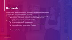 Presentation Title
4
Rationale
Visual drawing memory tests are mostly unaffected by language ,culture and education 
Abstra
