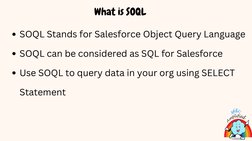 SOQL Stands for Salesforce Object Query Language
SOQL can be considered as SQL for Salesforce
Use SOQL to query data in your