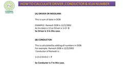 HOW TO CALCULATE DRIVER ,CONDUCTOR & KUA NUMBER
(A) DRIVER OR MOOLANK-
This is sum of date in DOB
EXAMPLE: Ramesh DOB Is 12/2