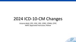 2024 ICD-10-CM Changes
Victoria Moll, CPC, COC, CRC, CPRC, CPMA, CFPC
AAPC Approved Instructor, Fellow
