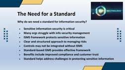 The Need for a Standard
Why do we need a standard for information security?
●
Sensitive information security is critical
●
Ma