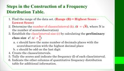 Steps in the Construction of a Frequency 
Distribution Table.
