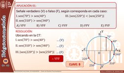 10
APLICACIÓN 01:
Señale verdadero (V) o falso (F), según corresponda en cada caso:
A) VFV
B) VFF
C) VVF
D) FFV
E) FVF
I. sen