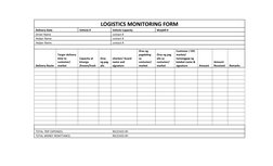 LOGISTICS MONITORING FORM
Delivery Date
 
Vehicle #
 
Vehicle Capacity
 
Waybill #
 
 
 
 
Driver Name
 
 
 
contact #
 
 
 