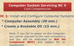 OC 1: Install and Configure Computer Systems
Computer System Servicing NC II
Core Competencies
Computer System Servicing NC I