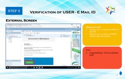 8 
Process Flow     

Primary User  to Log onto Official E 
Mail ID  

Primary user  to click on VERIFY 
EMAIL  link and Co